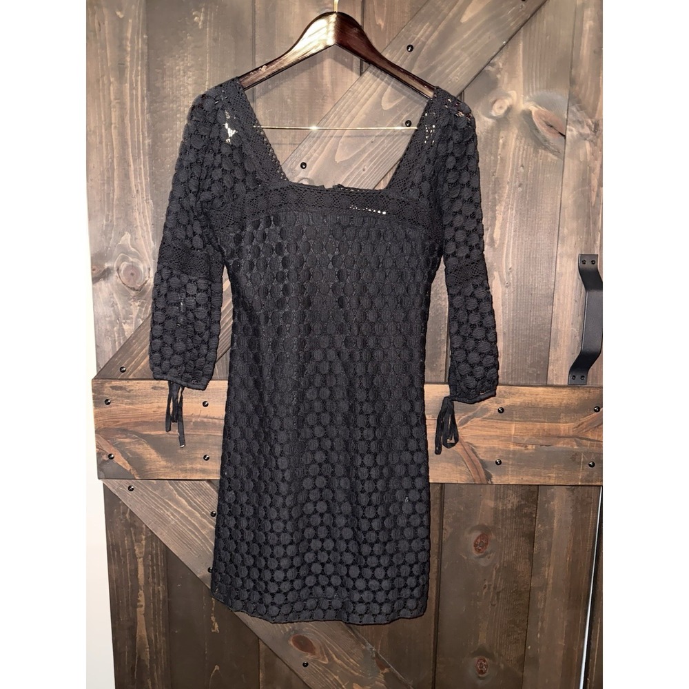 SOLITAIRE Ravi Khosla Black Boho Eyelet LACE MINI DRESS Cover Up Size Small S